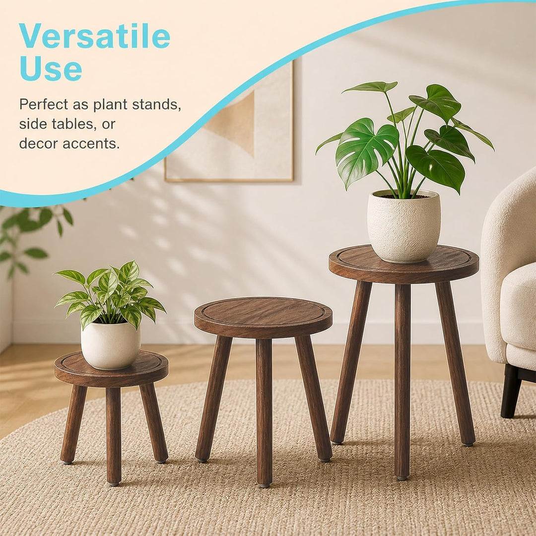Blumenständer Stabil Blumenständer Holz, pflanzenhocker 3er-Set (Verkohlt), Verkohlt
