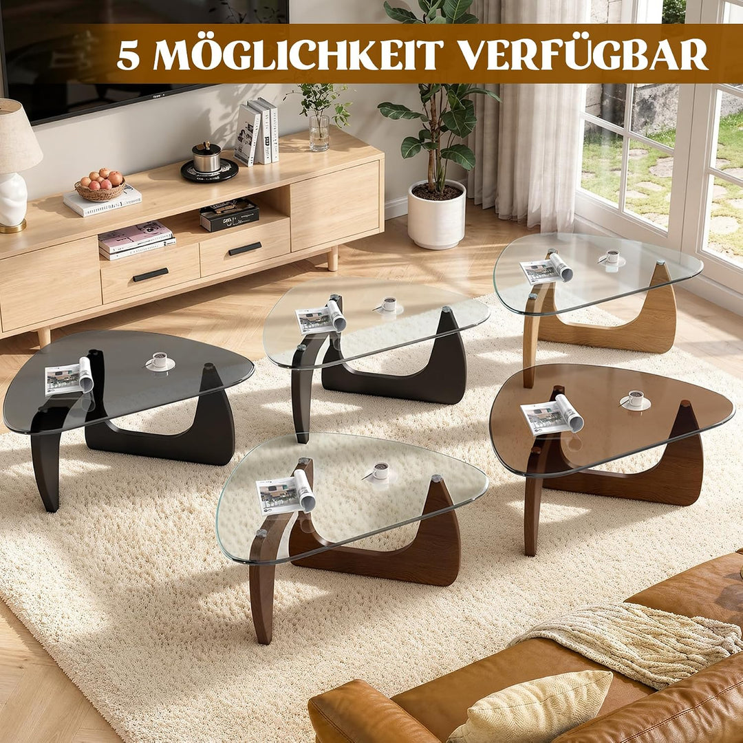 Beistelltisch Dreieckig Couchtisch Glas Transparent, Wohnzimmertisch im Minimalistischen Design, MDF