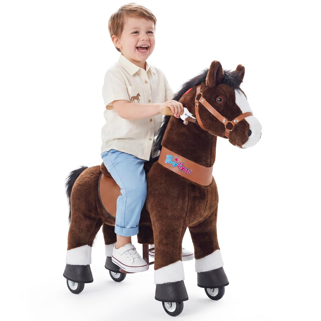 PonyCycle® Modell U Pferd auf Rollen | Braun | 3-4 Jahre | mit Bremse Schokolade Grösse 3 für Alter
