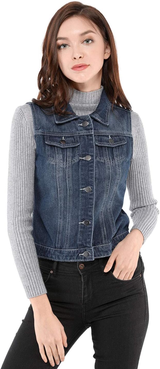 Allegra K Damen Denim Vest Collegejacke, Blau