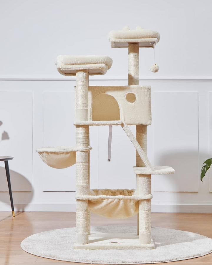Taoqimiao 146CM Kratzbaum Gross, Katzenbaum Katzen Kratzbaum Grosse Katzen Stabil mit 2 Katzenhaus,