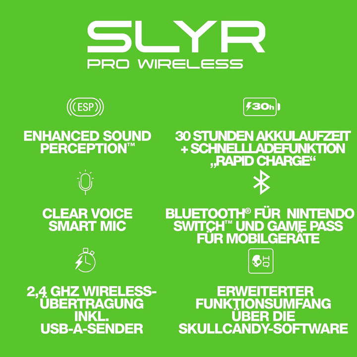 Skullcandy SLYR Pro Wireless Over-Ear Gaming Headset mit USB-A-Sender mit Besonders Niedriger Latenz