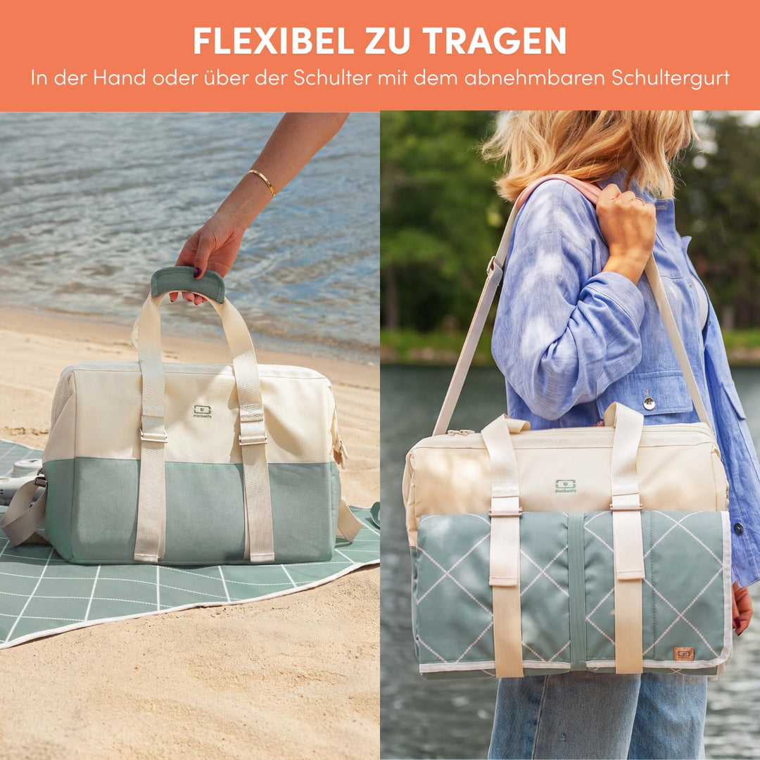 monbento – 25-Liter-Isoliertasche + wasserdichte Tischdecke – Ideal für Picknicks – Grün