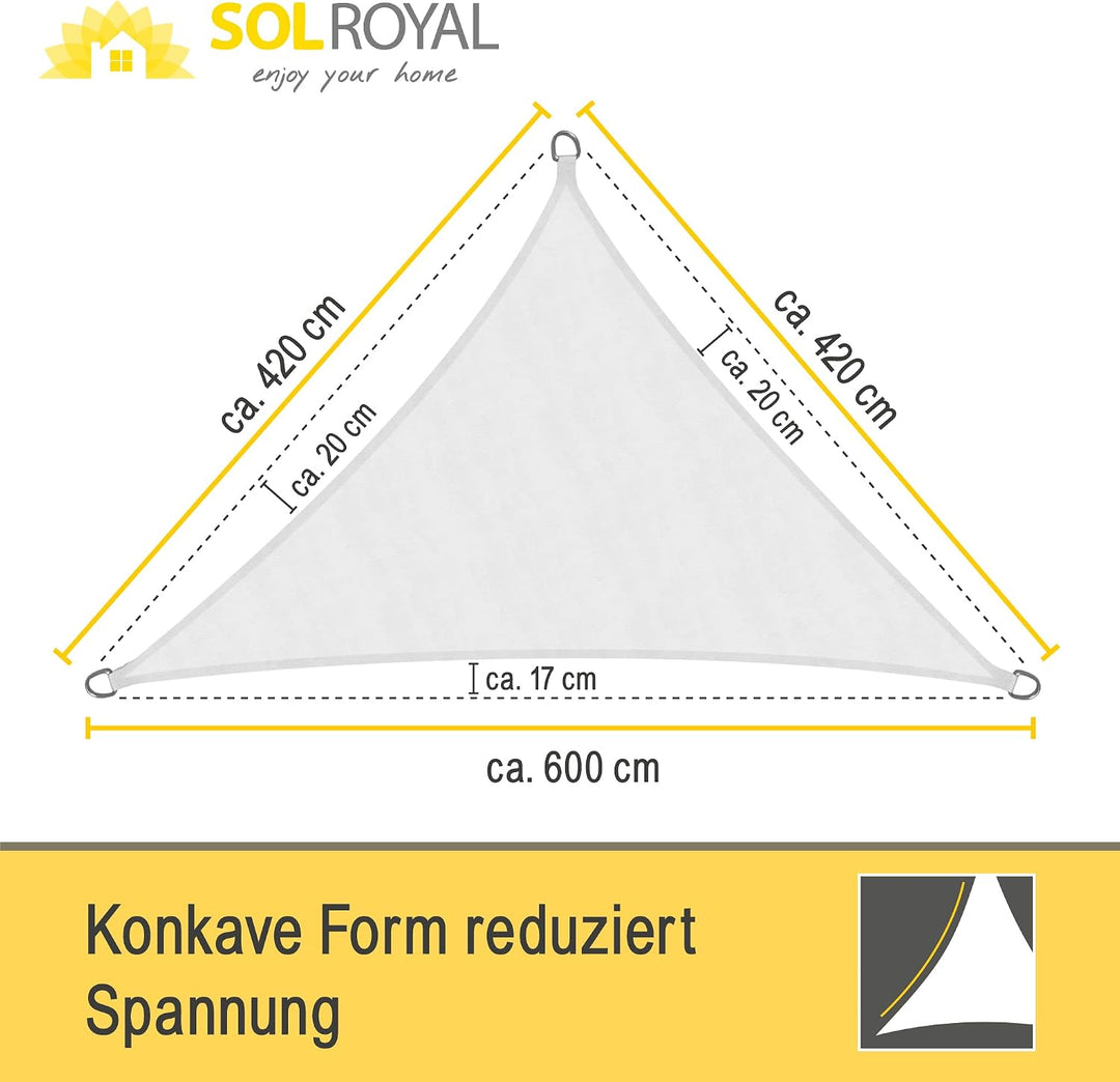 Sol Royal Sonnensegel dreieckig wasserdicht für Terrasse Balkon Garten | 6x4,2x4,2m Weiss UV Sonnens