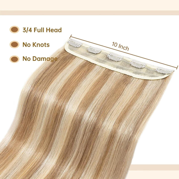 TESS Clip in Extensions Echthaar Blond Balayage 25 cm, Ein Stück Clip in Echthaar Haarverlängerung 5