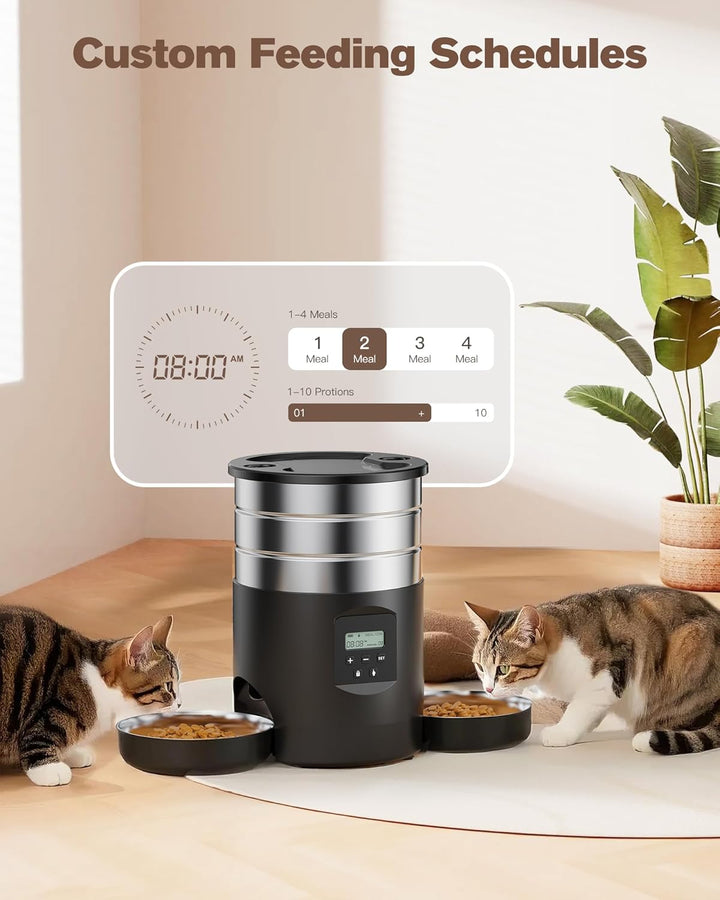 Futterautomat Katze 2 Näpfe Katzenfutter Automat: Edelstahl Futterspender Katze Programmierbarem Tim
