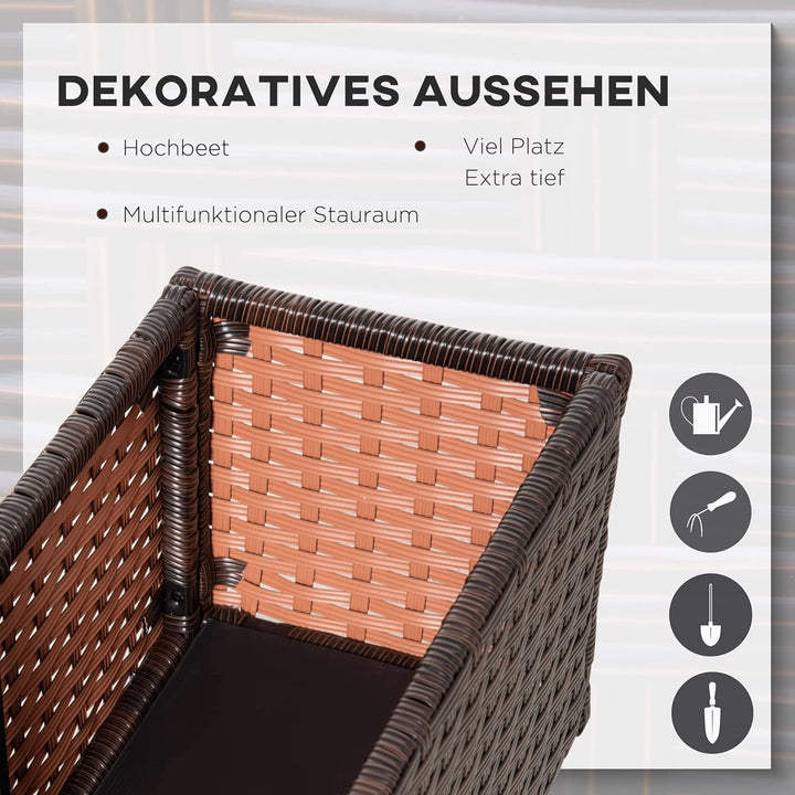 Outsunny Hochbeet Poly Rattan mit Rollen Pflanzkasten mit Abflusslöchern Blumenkasten Blumenkübel Ka