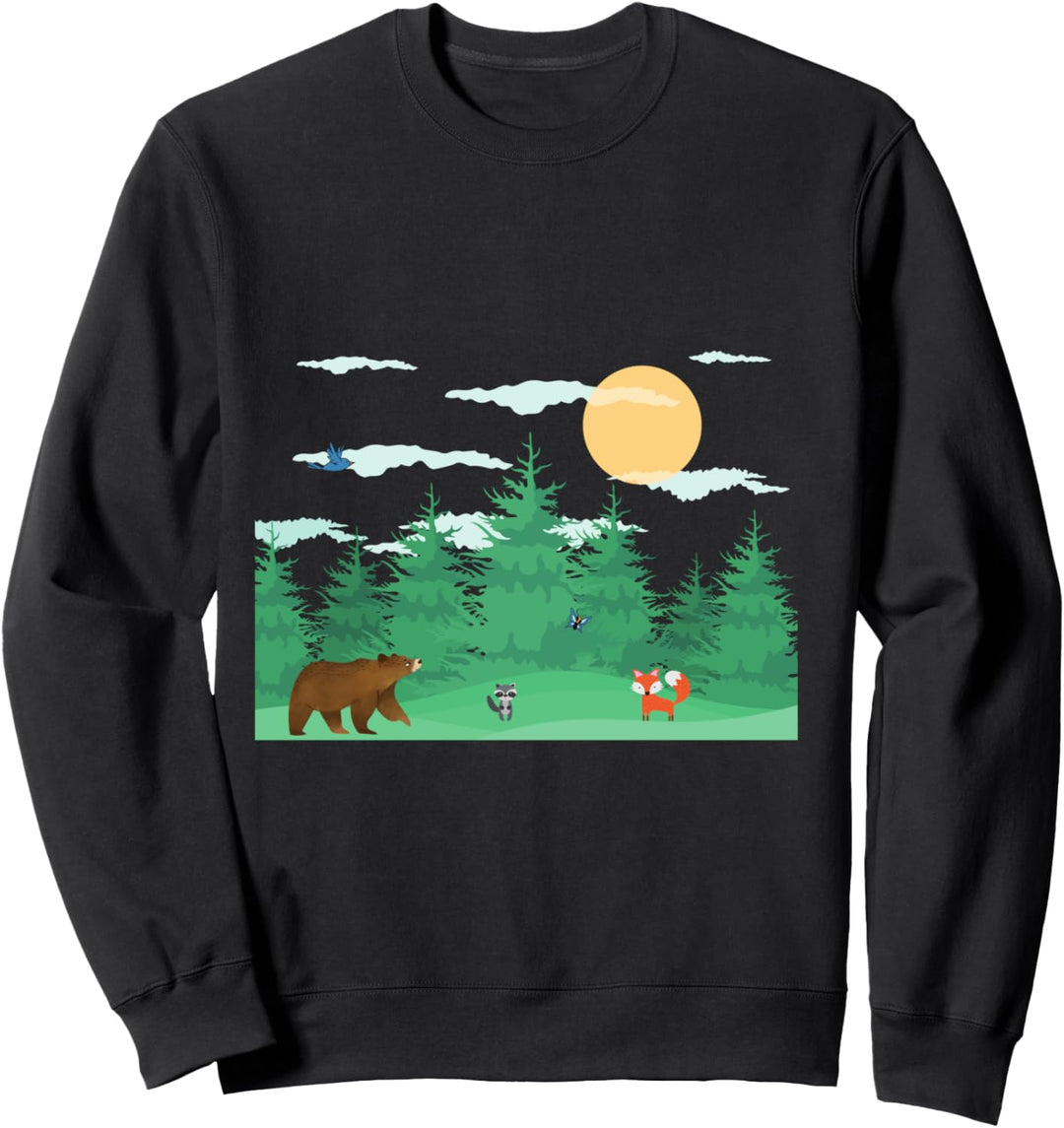 Wald Waschbär Fuchs Bär Schmetterling Vogel Cartoon Sweatshirt