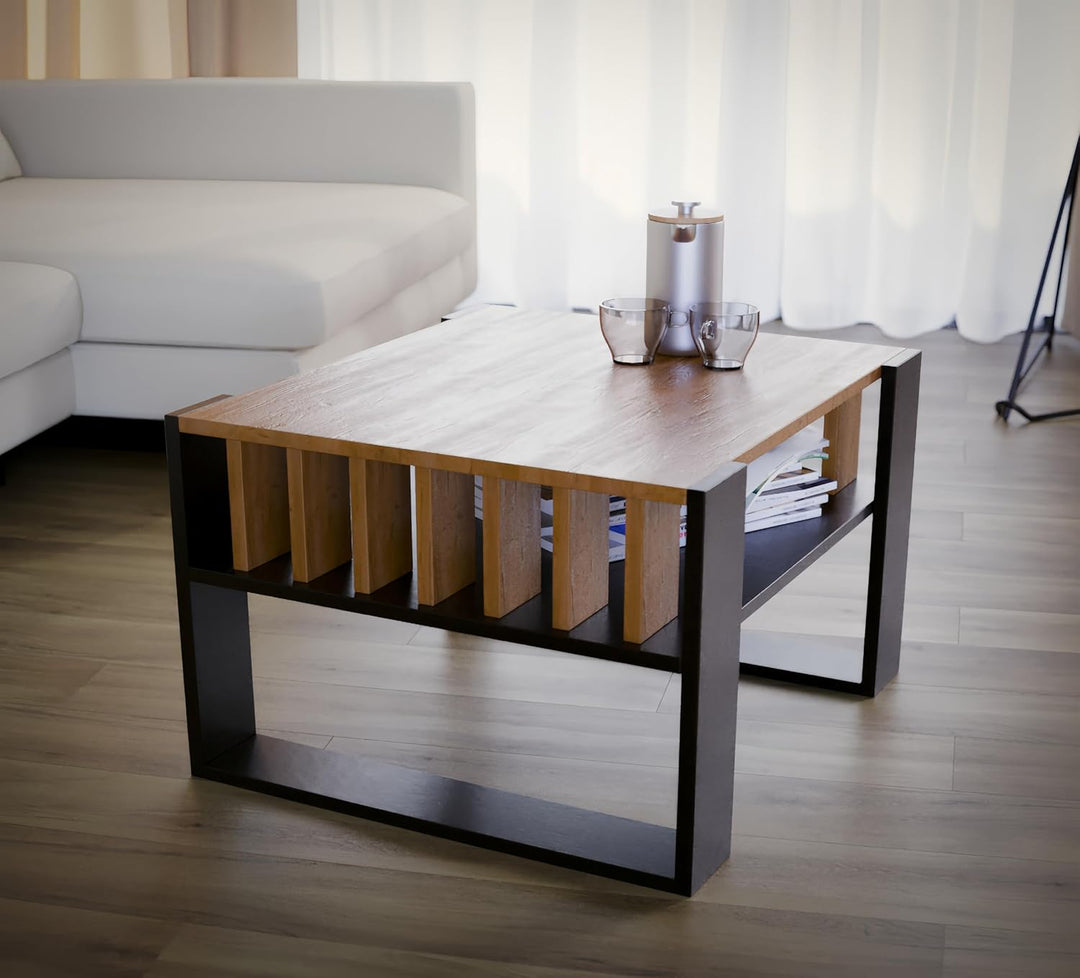 defiPad® Couchtisch mit Stauraum | 65CM Breite Kaffeetisch mit Lammelas | Modern Wohnzimmertisch Eic