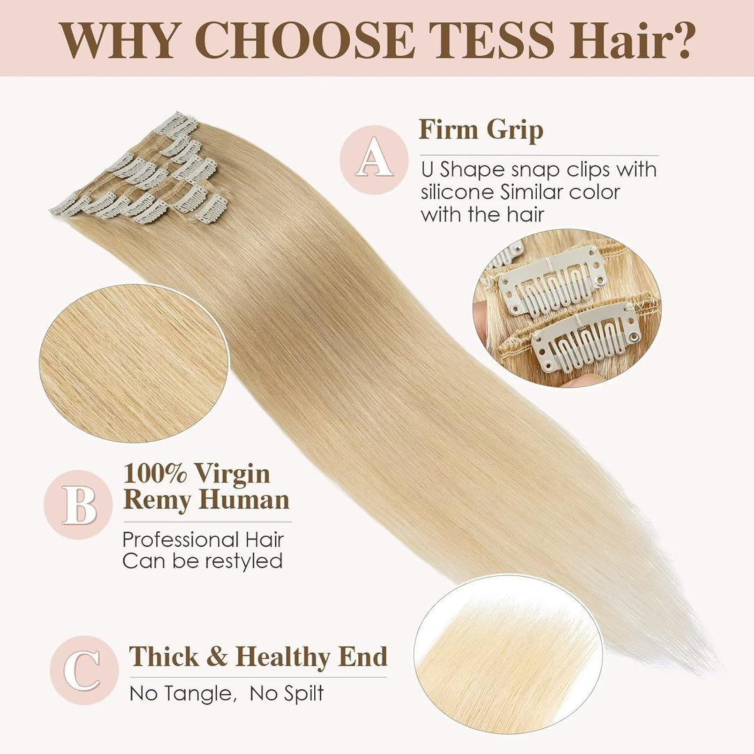 TESS Clip in Extensions Echthaar, 8pcs Clip in Haarverlängerung Remy Echt Haare Natürliche 18 Clips