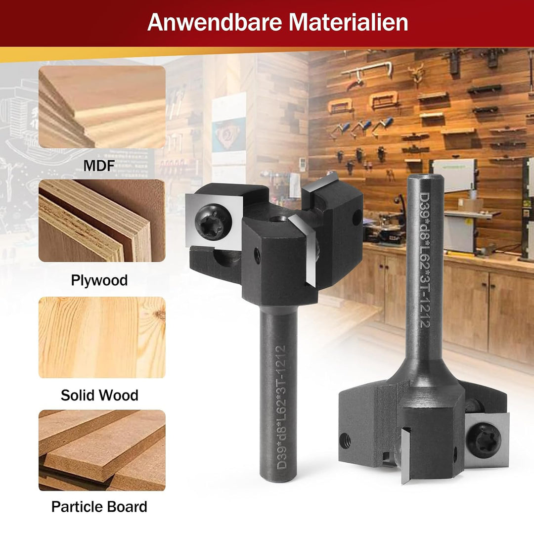 Trvoxviq Planfräser 8mm schaft 3 Flöten mit 10 austauschbaren Hartmetallmessern (12x12x1.5mm) für Ho
