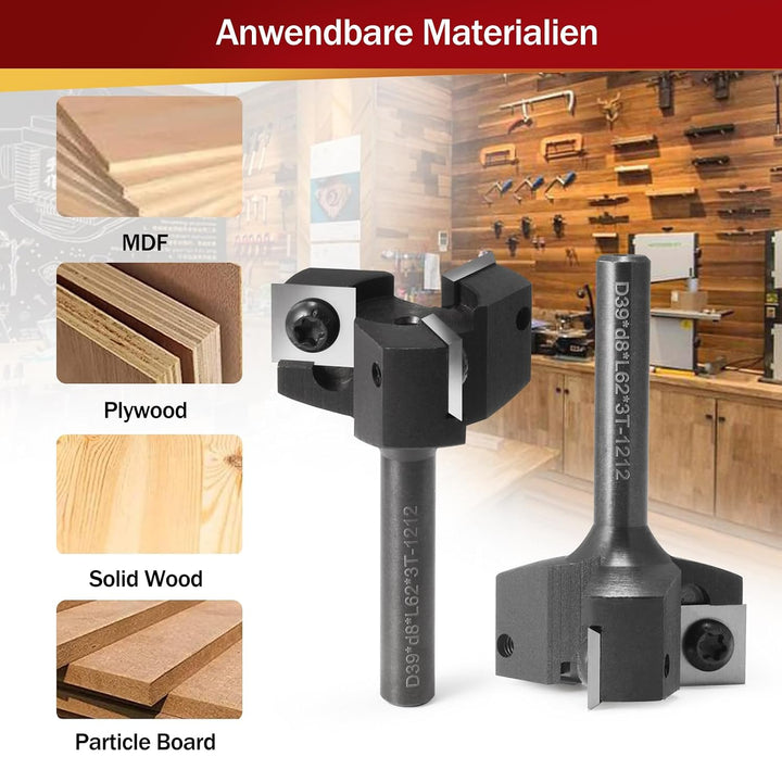 Trvoxviq Planfräser 8mm schaft 3 Flöten mit 10 austauschbaren Hartmetallmessern (12x12x1.5mm) für Ho