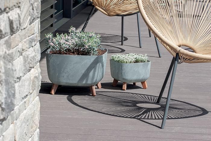 MELTOM Blumentopf Beton Optik Schale mit Füssen Einsatz Blumenschale Übertopf, 29 x 29 x 22 cm (Grau