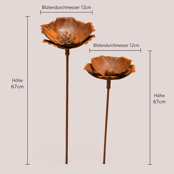 Gartenstecker Rost Deko Mohn Mohnkapsel Metall Rost Gartendeko Edelrost für Frühling, Garten, Wohnzi