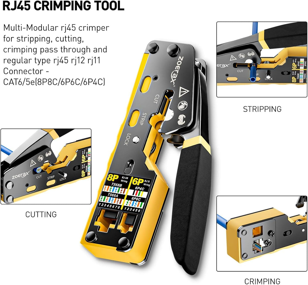 8-in-1 RJ45 Crimpzange &amp; Netzwerk Werkzeug Set Profi-Set mit Netzwerk Tester, Abisolierzange, Klinge