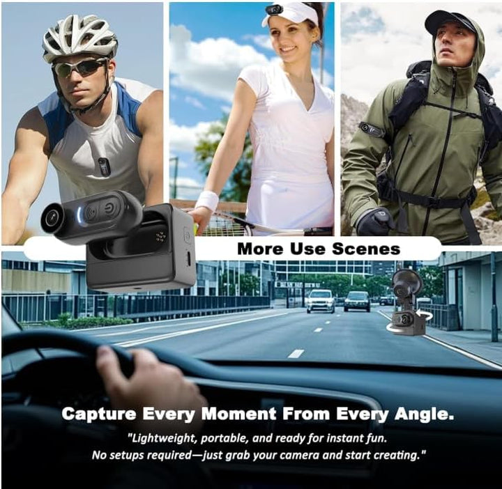 4K Körperkamera Actionkamera, Mini Actionkamera Action Cam mit 125° Weitwinkel, WiFi, 600mAh Akku &amp;