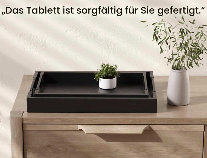 Fibogollo 2er Set Bambus Serviertablett mit Metallgriff,Rechteckig Tablett Frühstückstablett,Deko Ot