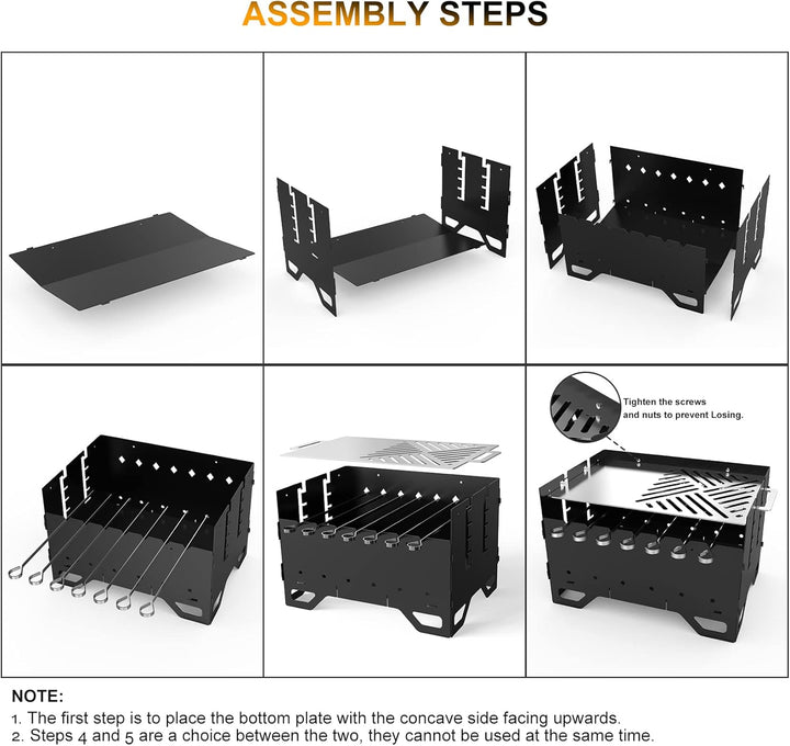 Onlyfire Mobiler Mangal Kohlegrill | Schaschlik Grill mit Plancha Grillplatte &amp; 7 Spiesse, 2 in 1 Tr