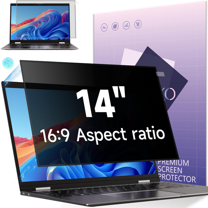 Blickschutzfolie für Laptop 14 Zoll 16:9, Anti Glare &amp; Blaulichtfilternd, Mit Randseitigen Klebestre
