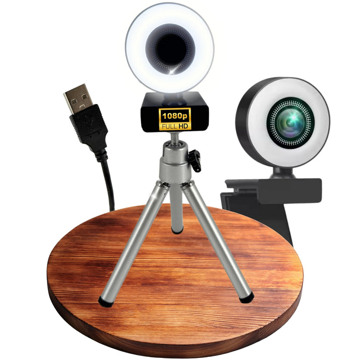 TronicXL Autofokus Webcam mit Ringlicht Lampe + Stativ Full HD 1920x1080p I 2 Mikrofone Stereo Geräu