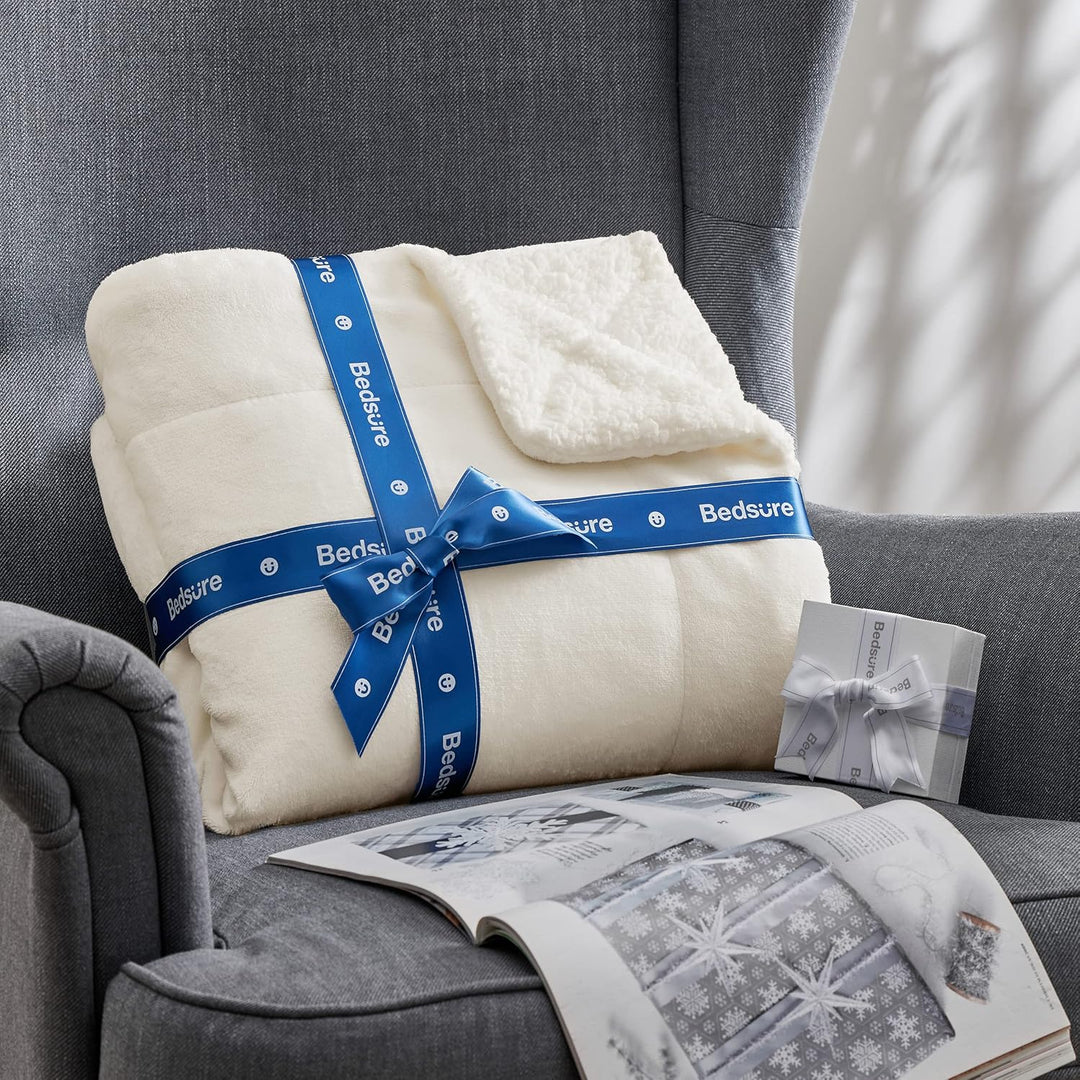 BEDSURE Sherpa Kuscheldecke Flauschig 150x200 - Sofadecke, Cremeweiss Cremeweiss 150 x 200 cm, Creme