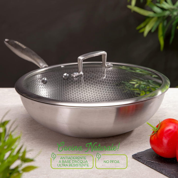 Kasanova Dreilagiger Wok 28 cm mit 3-lagigem Deckel, Neutrum
