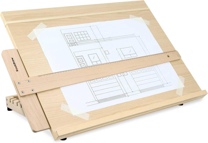 Liquidraw A2 Künstler-Zeichenbrett, 6 Winkel, verstellbar, Massivholz, Kunst-Skizzierbrett mit 60 cm