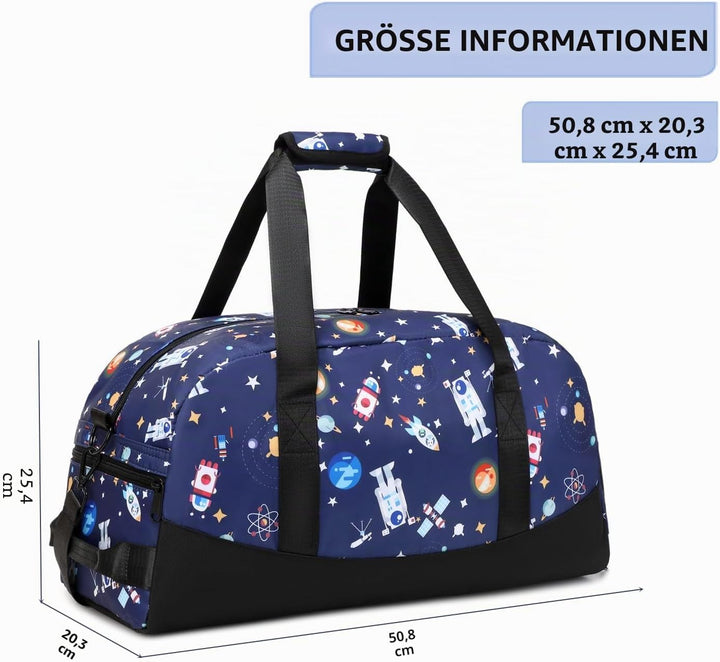 Lmwzh Kinder Sporttasche Reisetasche mitSchuhfach Turnbeutel wasserdichte Schwimmtasche(Weltraum), W