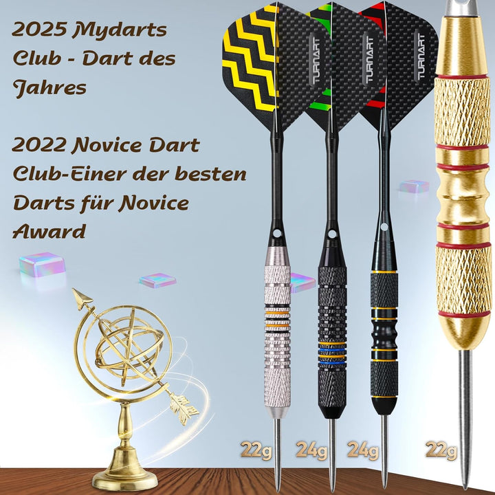 Turnart Dartpfeile mit Metallspitze, 12 Stück Profi Steeldarts mit Dart Case