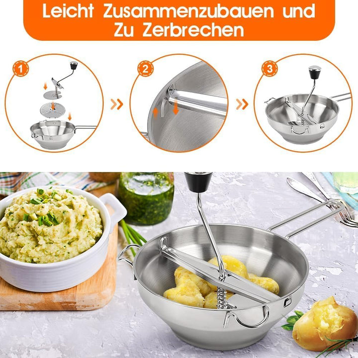 Hominas Manueller Lebensmittelmixer, Passiergerät aus Edelstahl mit 3 Siebeinsatz Rotationsmühle Pas