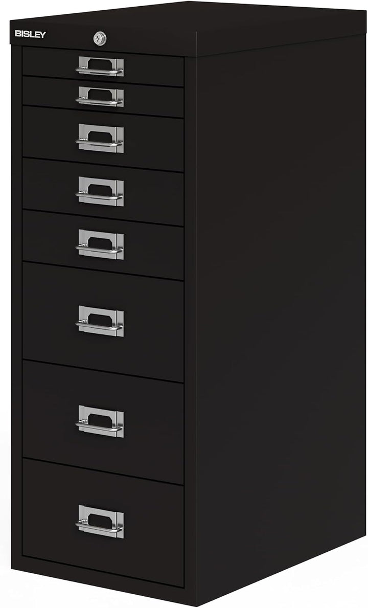 BISLEY MultiDrawer, LA298, DIN A4, 8 Schubladen (2 + 3 + 3 Schubladen), 633 schwarz, Metall, Schwarz