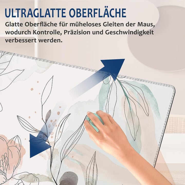 Gaming Mauspad, Erweiterte Grosse Schreibtischunterlage, Aquarell Blumen und Blätter Mousepad rutsch
