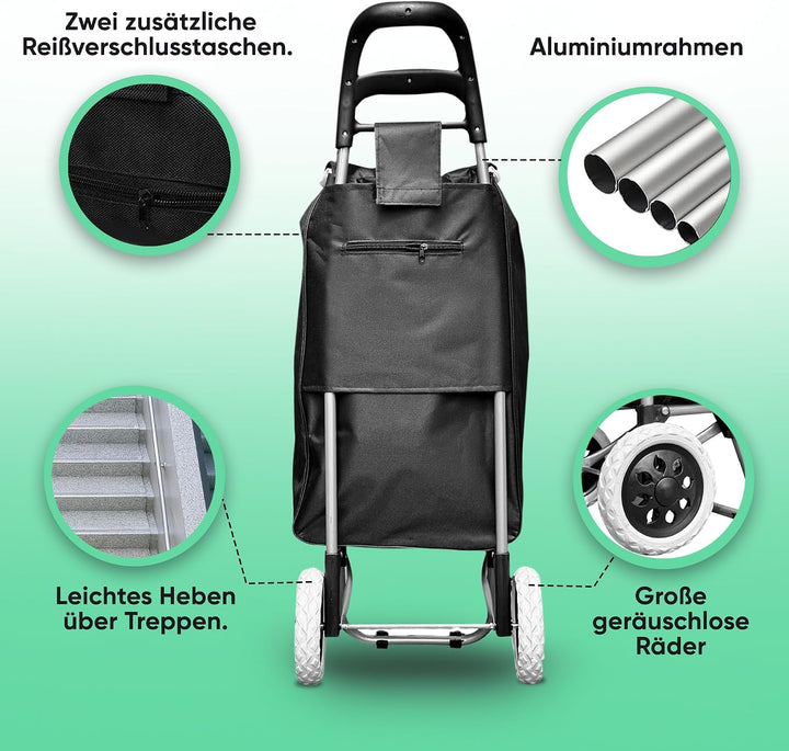 DS Lux Hocheffizienter Einkaufstrolley - 40 Liter Kapazität, 25 kg Belastbar, Verschliessbare Reissv