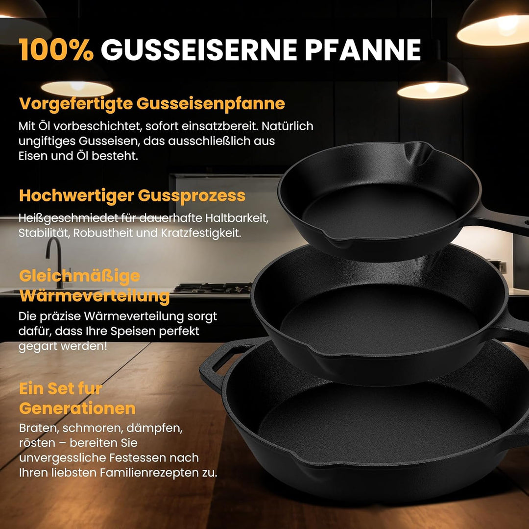 HOMELUX 20 cm Gusseisenpfanne, Eingebrannte Pfanne für Induktion 20cm, 20cm