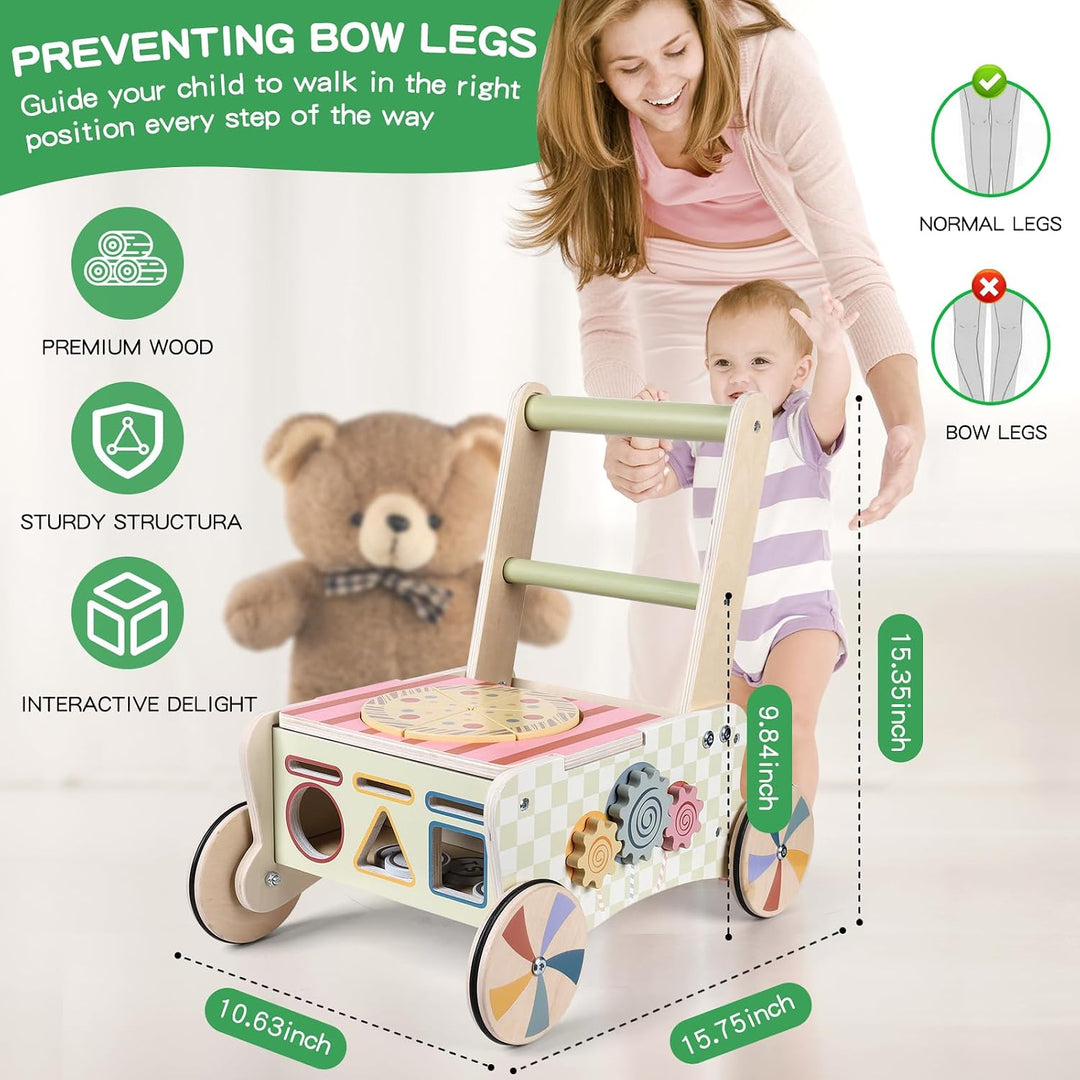 Baby Walker Multifunktional Lauflernhilfe aus Holz ab 1+ Jahr, Montessori Schiebewagen Gehfrei Laufl