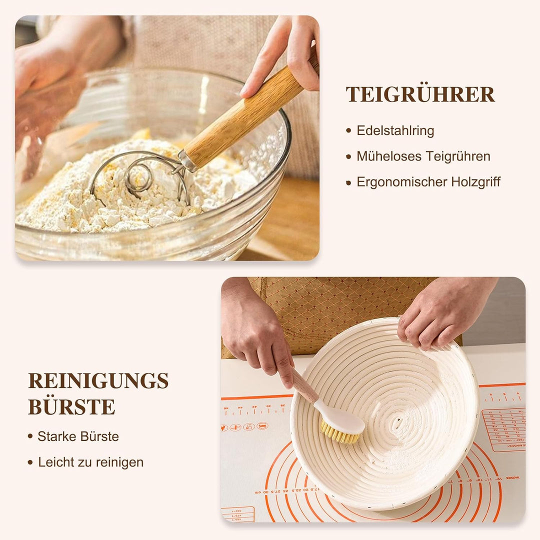 Brotback-Set, rund &amp; oval, 12-teilig, natürliches Rattan, Zubehör für Brot, Pflegeleicht für Anfänge