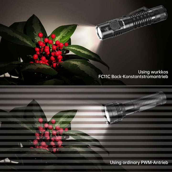 Wurkkos FC11C LED-Taschenlampe,superhelle LED-Taschenlampe,1300Lumen 4000K Taschenlampe,90CRI,519A L