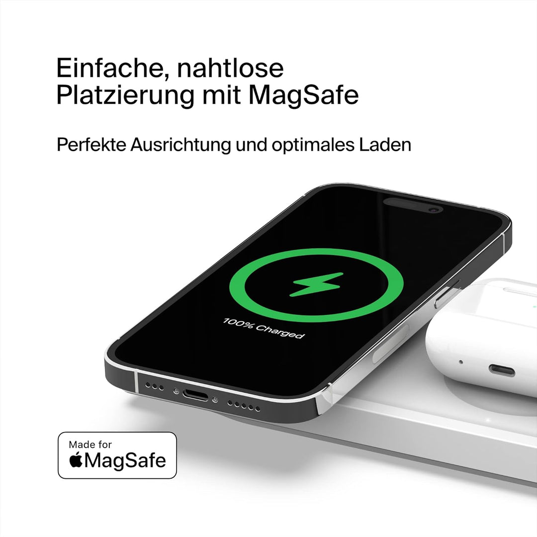 Belkin MagSafe drahtloses 3-in-1-Ladegerät, MFi-zertifiziertes Ladepad, MagSafe Ladestation für die