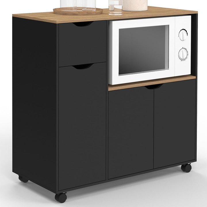 IDMarket - Mikrowellen-Küchenwagen COSI XXL Schränke mit schwarzer Holzschublade und Buchenholzplatt