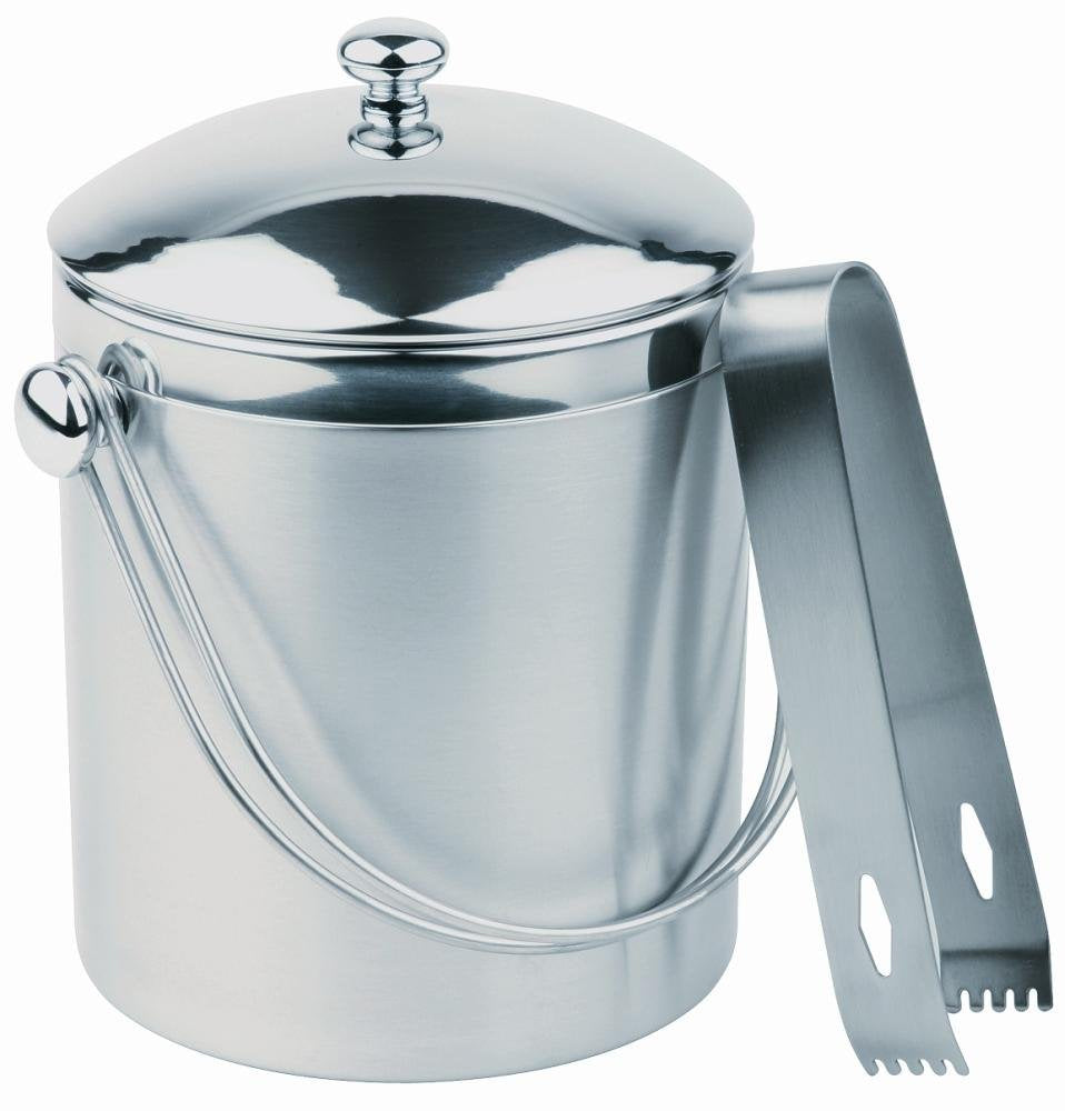 APS 36013 Eiseimer-Set - Doppelwandiger Edelstahl-Behälter mit Deckel und Eiszange, Fassungsvermögen