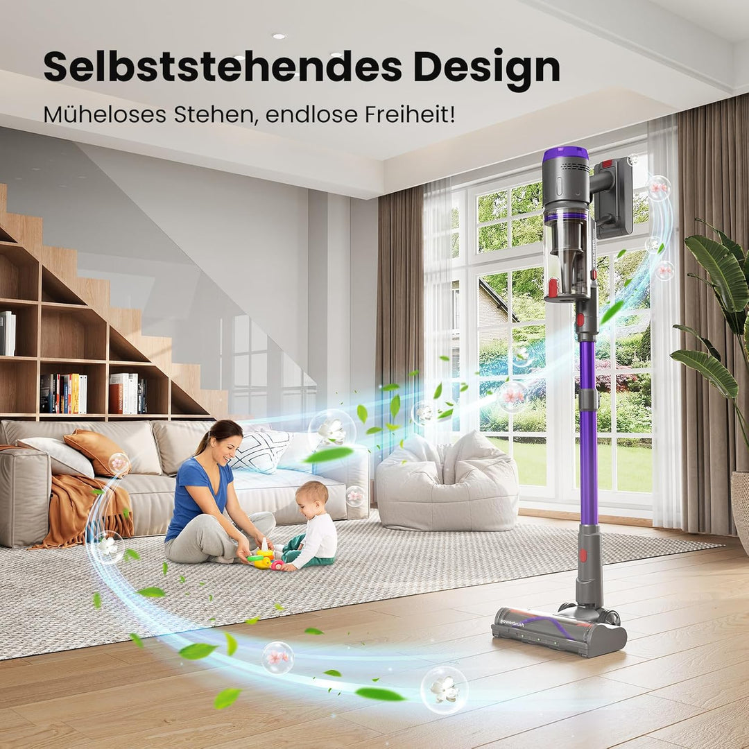 Akku Staubsauger, 600W/58000Pa/75Min, Laufzeit Staubsauger Kabellos mit Smart LED Display und Ladest