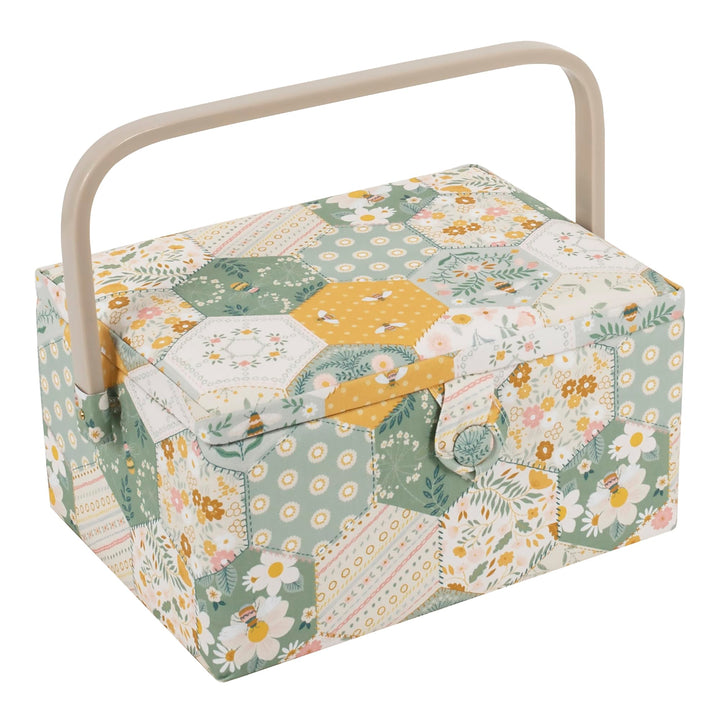 Hobby Gift Nähkästchen Mittel mit Griff - Nähkorb aus Baumwolle mit Fächern für Nähzubehör &amp; Werkzeu