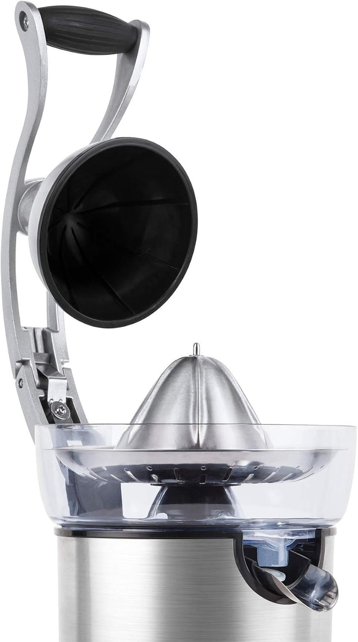 Teesa TSA3011 Elektrische Zitruspresse, Saftpresse mit Griff 130 W / 350 ml Edelstahl, Silber