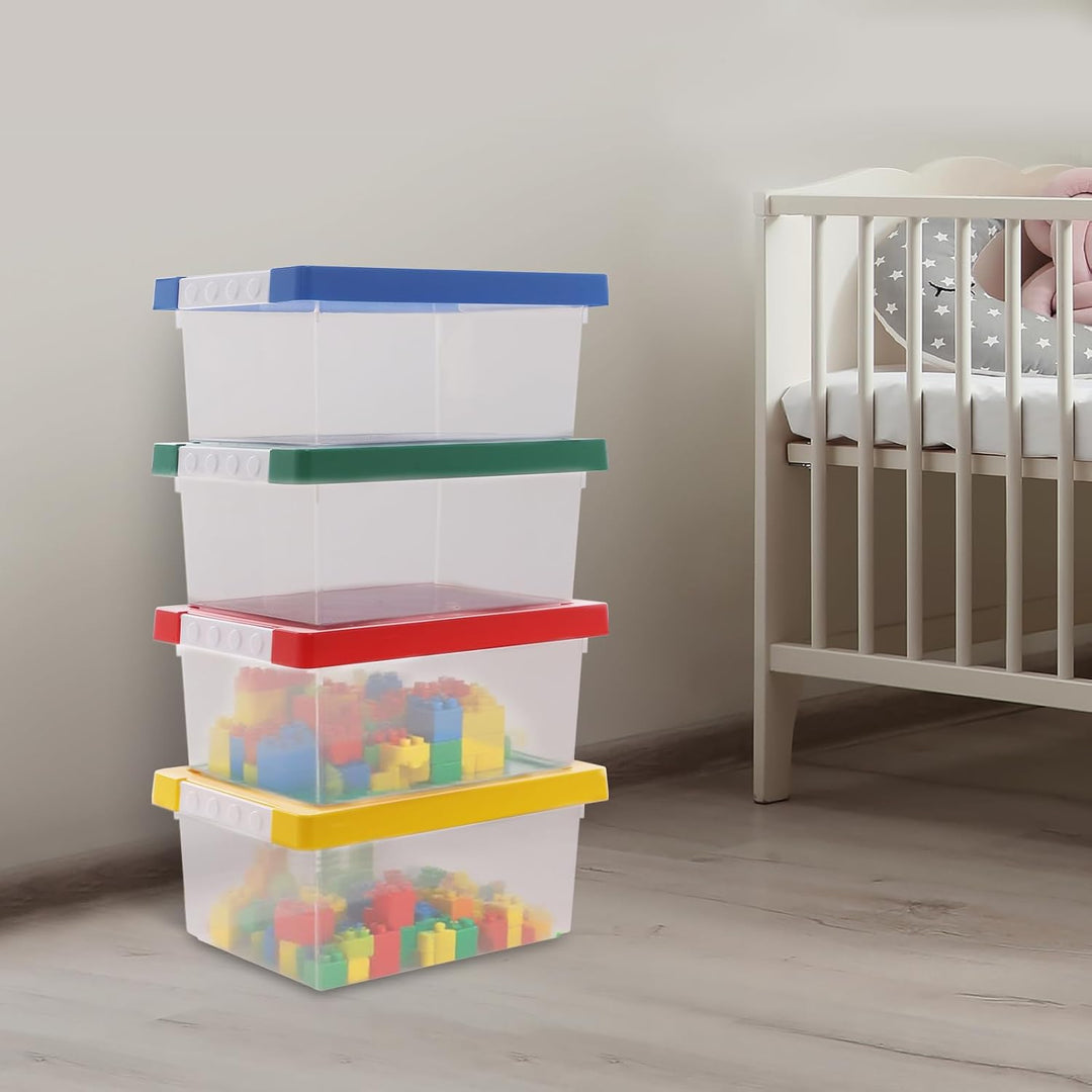 4er-Set Stapelbar Aufbewahrungsboxen mit Deckel I Transparente Lego Sortierbox aus PP I Spielzeugkis