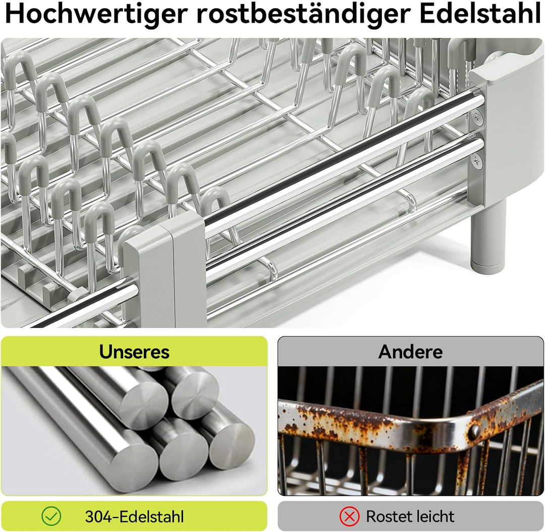 Urackify Ausziehbare Geschirrack Edelstahl Grau Weiss, Grau Weiss