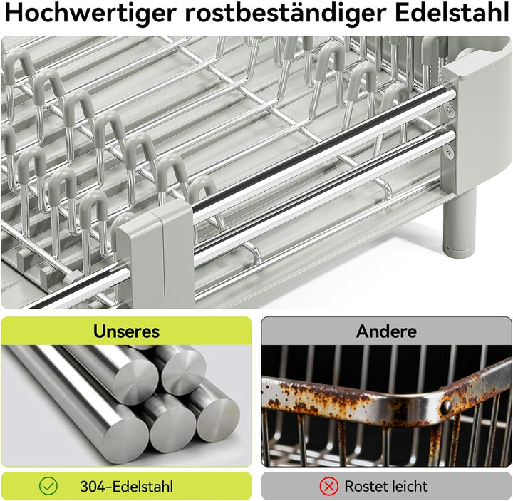 Urackify Ausziehbare Geschirrack Edelstahl Grau Weiss, Grau Weiss