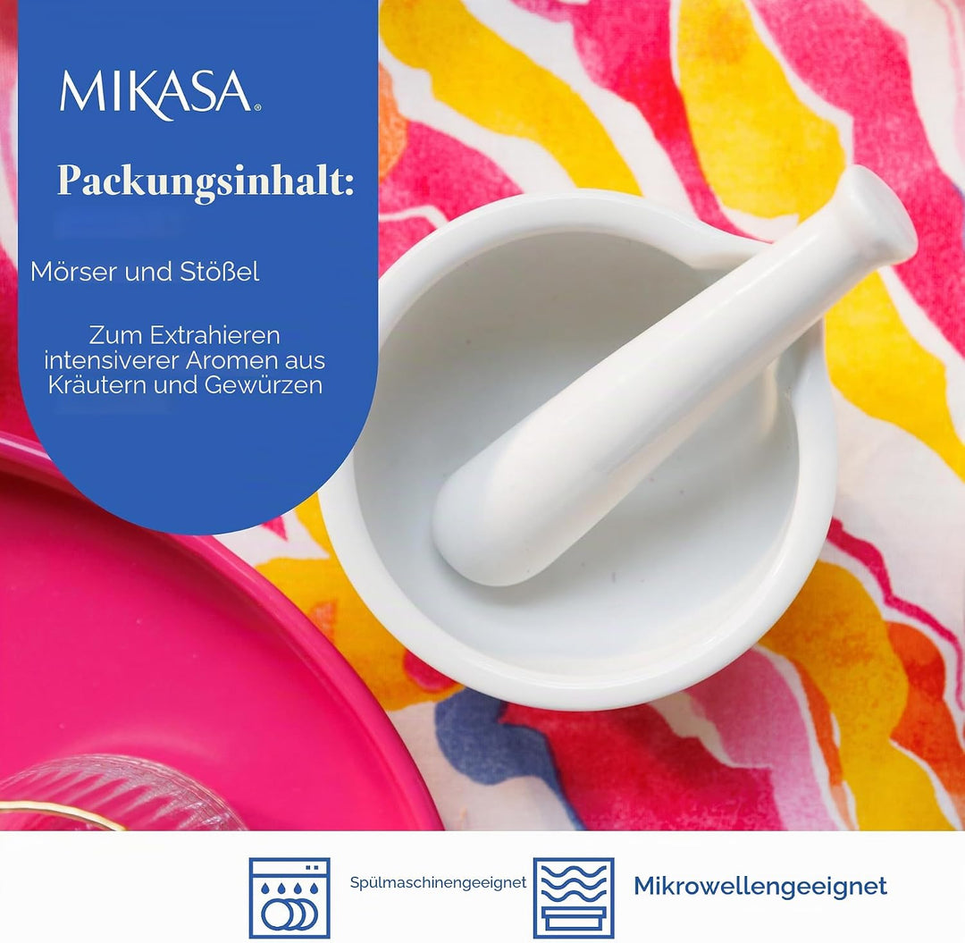 Mikasa Chalk Porzellan Stössel und Mörser, weisser Mörser und Stössel zum Zerkleinern von Kräutern u