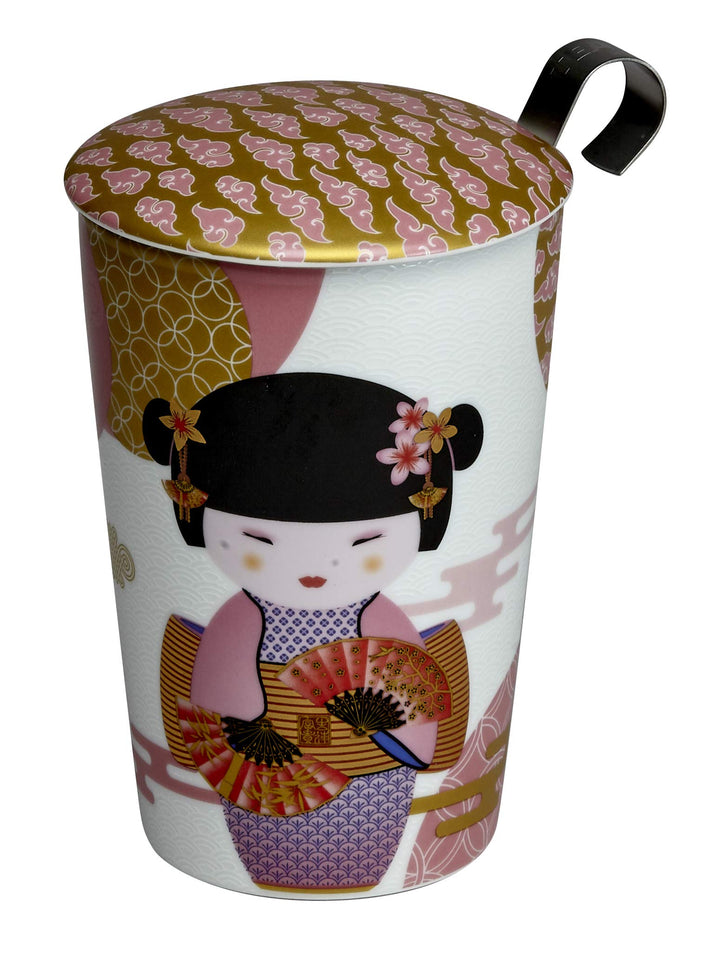 TEAEVE Geisha Teekanne aus Porzellan, Rosa, 350 ml, mit Edelstahlsieb und Deckel