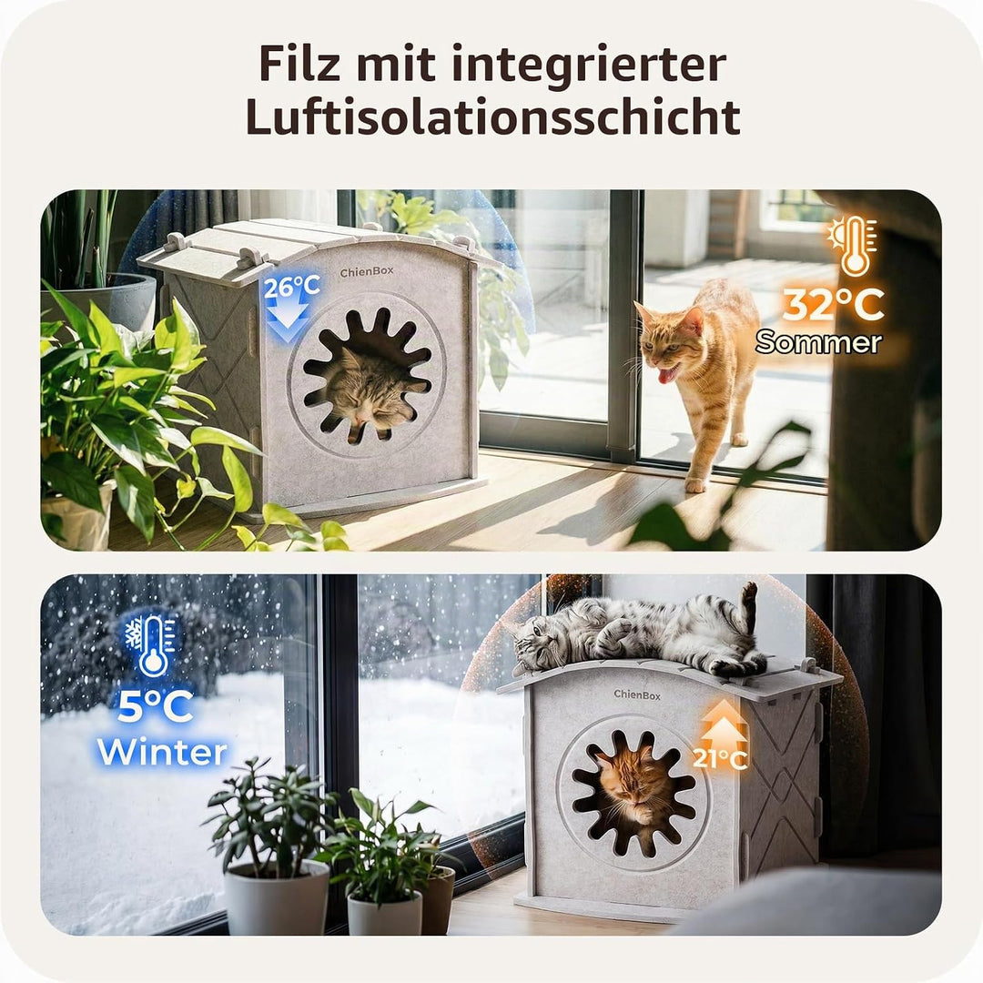 Katzenhöhle Filz: Gemütliches Katzenhaus Indoor, Katzenbett mit beruhigendem Kratzbogen, Robuste &amp; K