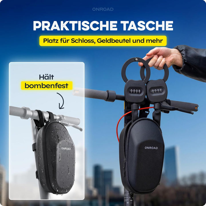 Tasche E-Scooter Spritzwassergeschützt - SNAPSAFE Schloss Tasche für E-Roller - Scooter Lenkertasche